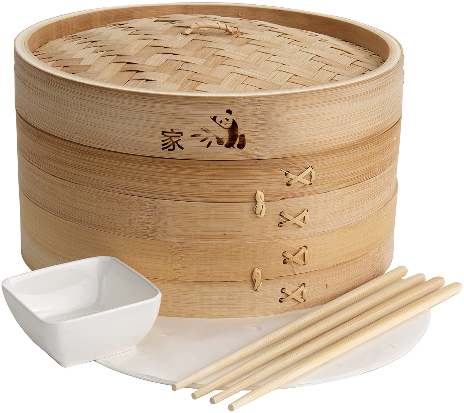 Bamboo Steamer basket Kit 10 inch with Lid,Dumpling Maker,handmade