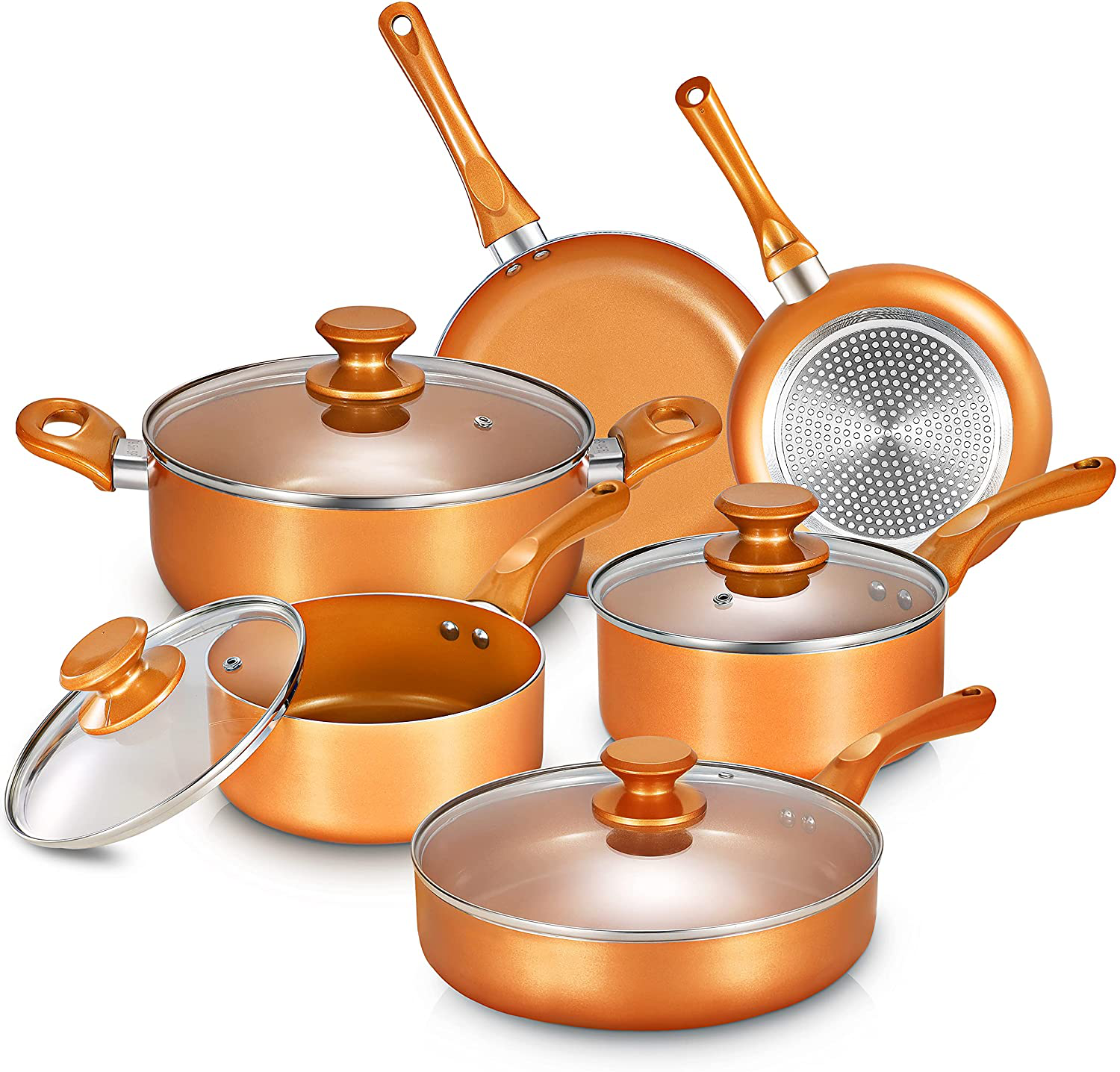 6-piece Non-stick Cookware Set Pots and Pans Set for Cooking - Ceramic  Coating Saucepan, Stock Pot with Lid, Frying Pan, Copper