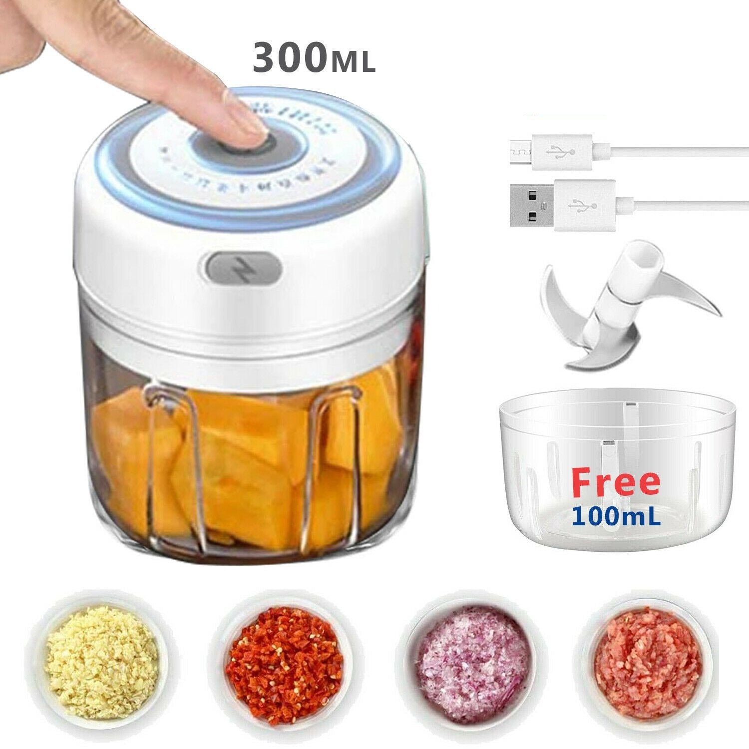 Electric Hand Mixer Food Chopper 2 In 1 Cordless Garlic Mincer Whisk Usb  Rechargeable Egg Beater Handheld Chopper With 3 Speeds Portable Food  Processo
