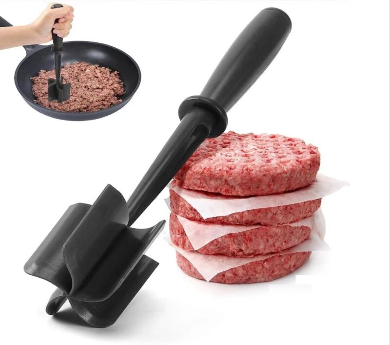 Little Cook Since 1995 Meat Chopper for Ground Beef, Heat Resistant Meat Masher for Hamburger Meat, 5 Curved Blades Ground Beef Smasher, Nylon Meat