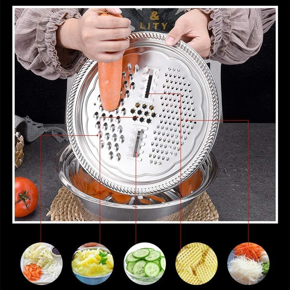 Stainless Steel Basin with Grater 3 in 1 Vegetable Cutter with Drain Basket, Washing Bowl Set 