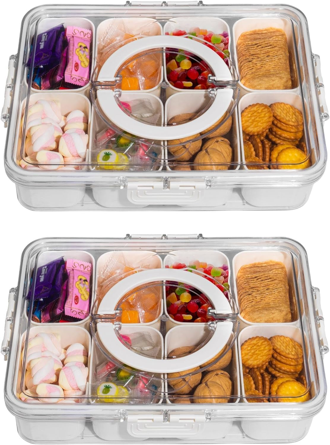 Portable Divided Snack Serving Tray with Lid and Handle, Charcuterie Container