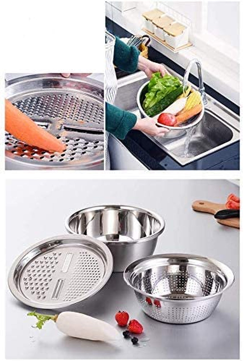 Stainless Steel Basin with Grater 3 in 1 Vegetable Cutter with Drain Basket, Washing Bowl Set 