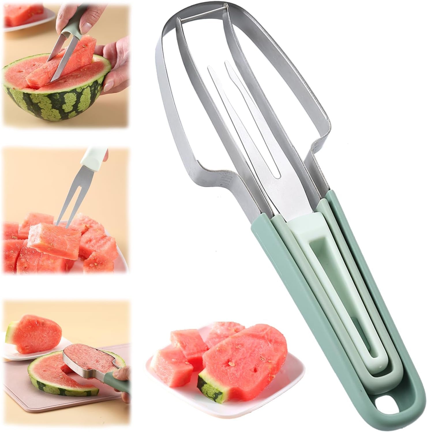 3-In-1 StainlessSteel Watermelon Fork Slicer Cutter