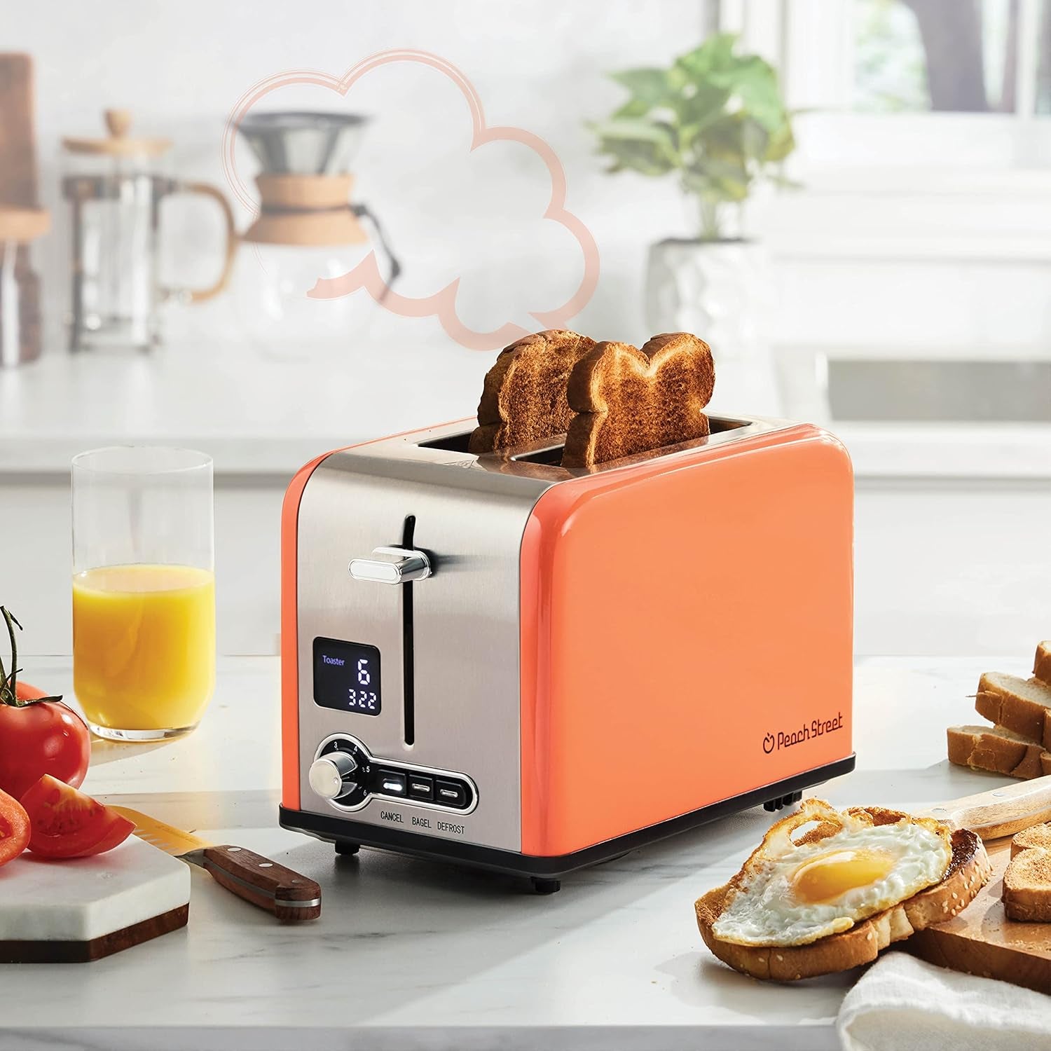 Slice Toaster Compact Bread Toaster with Digital Countdown With Auto-Pop Stainless 