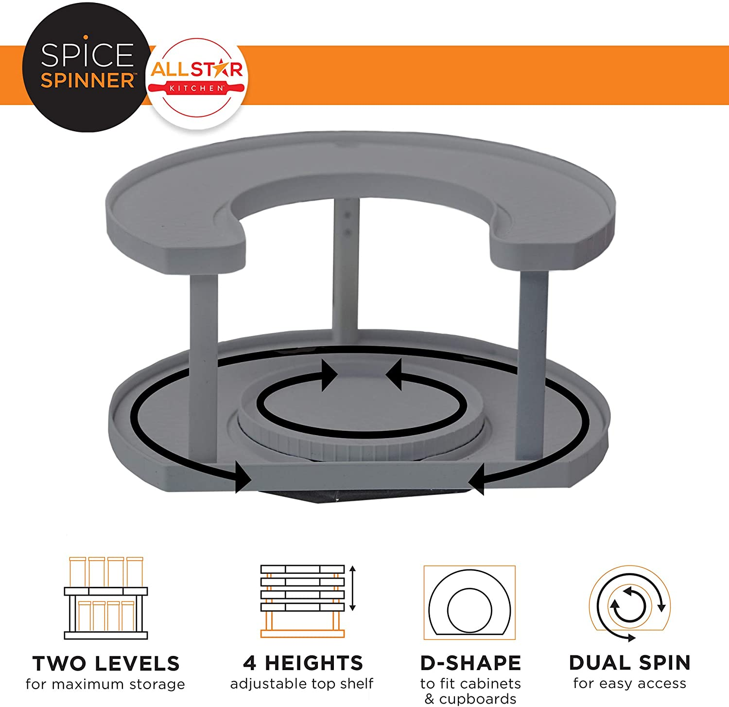 Spice Spinner, Two-Tiered or Three Tiered Spice Organizer & Holder