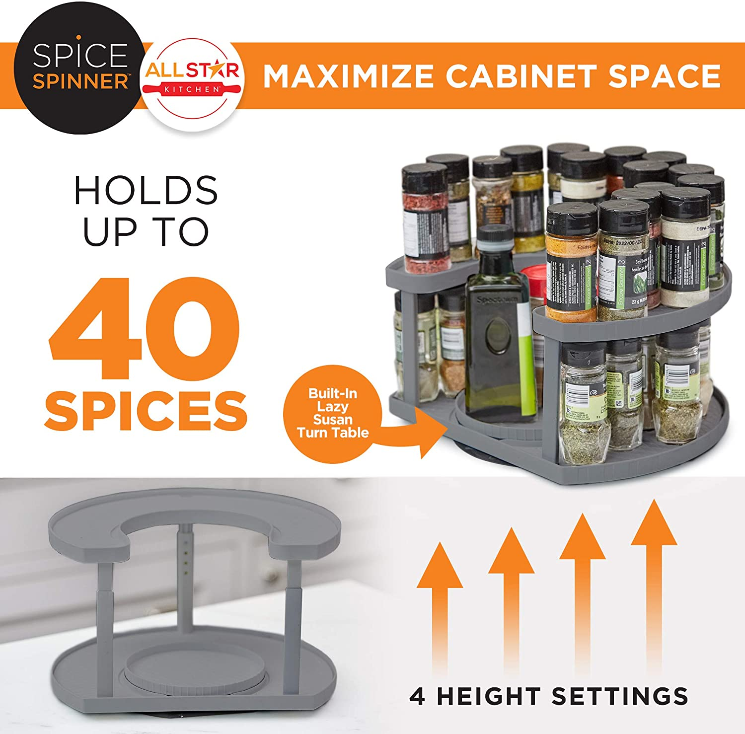 Spice Spinner, Two-Tiered or Three Tiered Spice Organizer & Holder