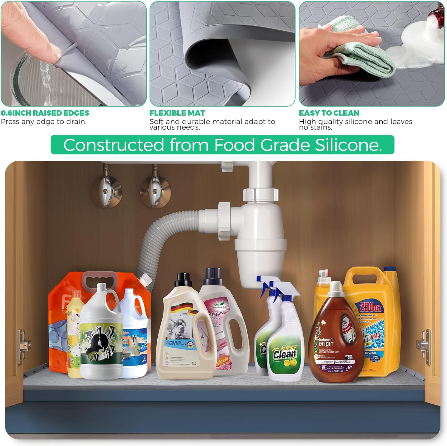 Under Sink Waterproof Silicon Mat & Shelf Liner Organizer