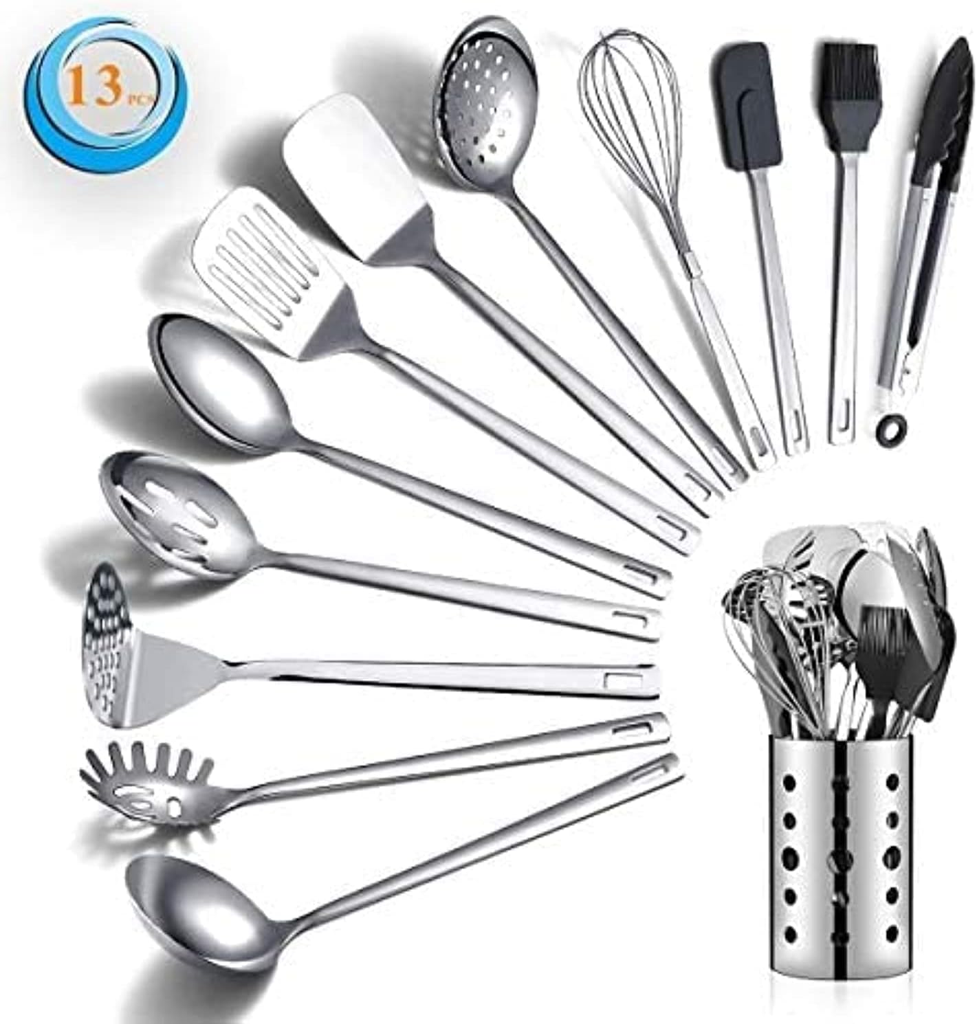 13 Pieces Stainless Steel Cooking Utensils Set With Utensil Holder