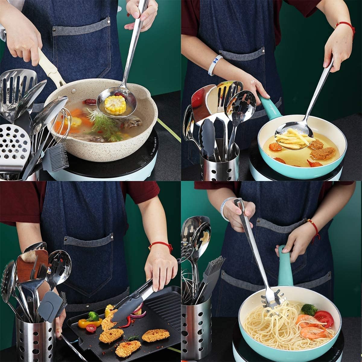 13 Pieces Stainless Steel Cooking Utensils Set With Utensil Holder