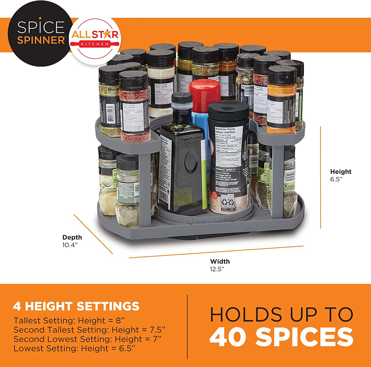 Spice Spinner, Two-Tiered or Three Tiered Spice Organizer & Holder