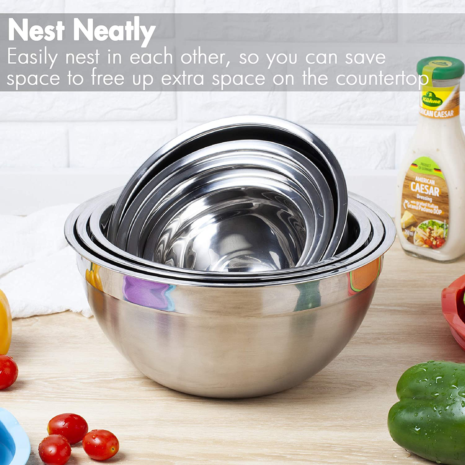 7 Piece Stainless Steel Mixing Bowls with Airtight Lids.