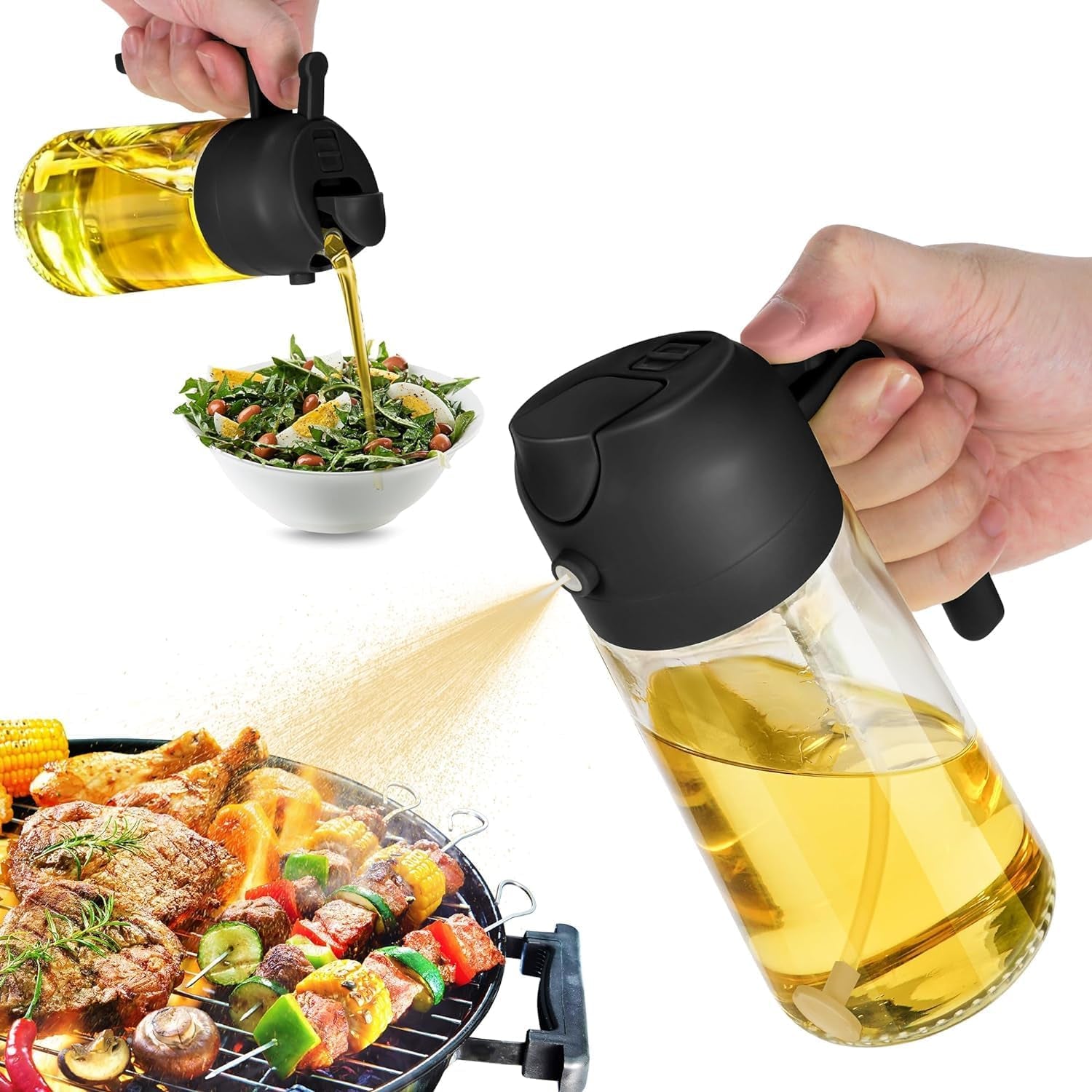 16Oz Oil Dispenser Bottle for Kitchen - 2 in 1 Olive Oil Dispenser and Oil Sprayer - 470Ml Olive Oil Bottle 