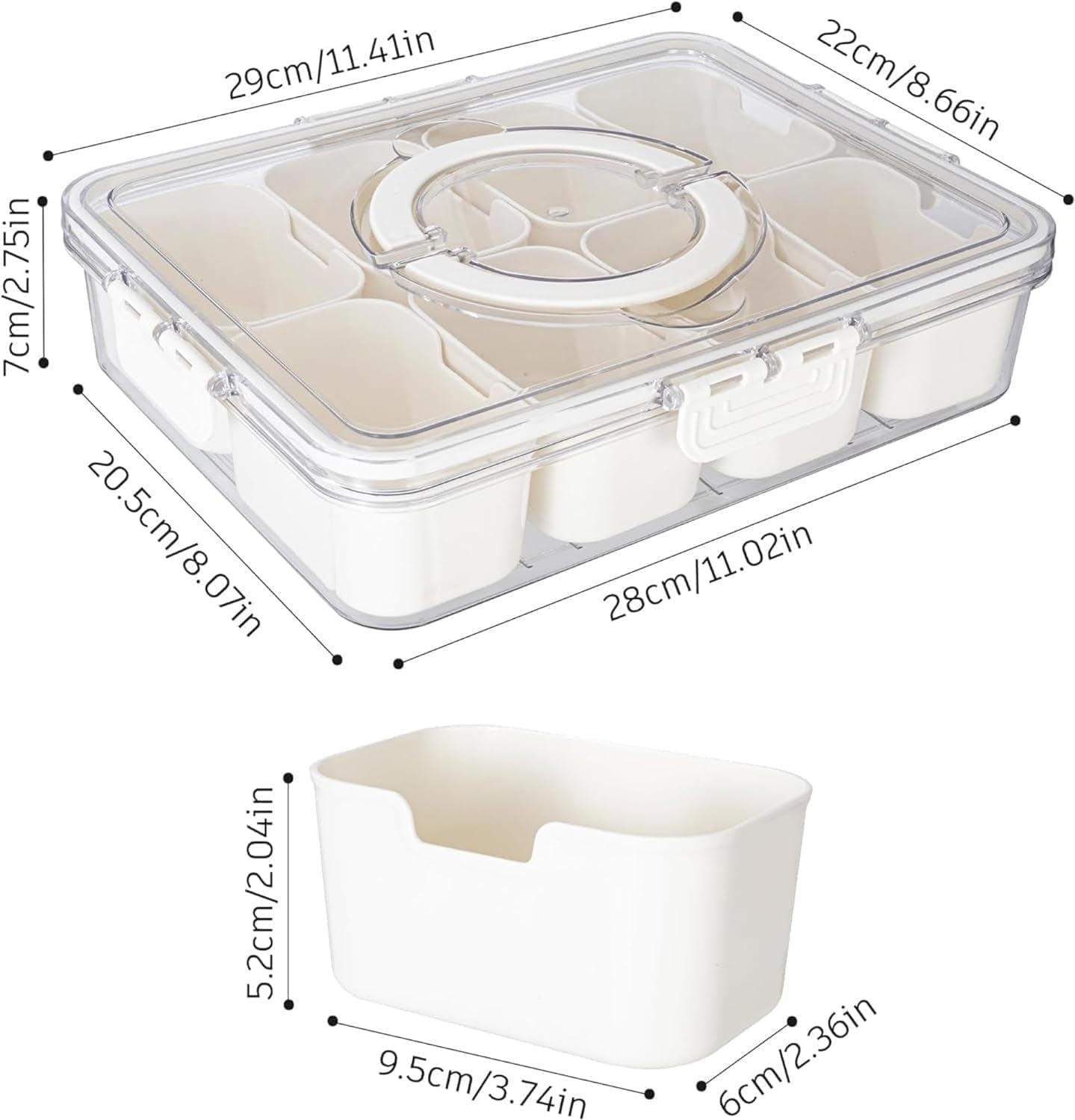 Portable Divided Snack Serving Tray with Lid and Handle, Charcuterie Container