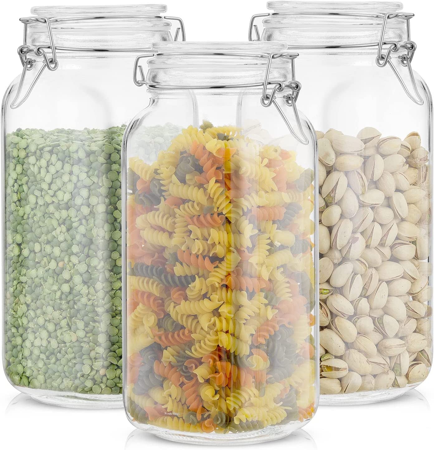 Set of 3 Airtight, Leak Proof Glass Jars with Lids And 6 Silicone Seals- 78Oz, 50oz or 32 Oz