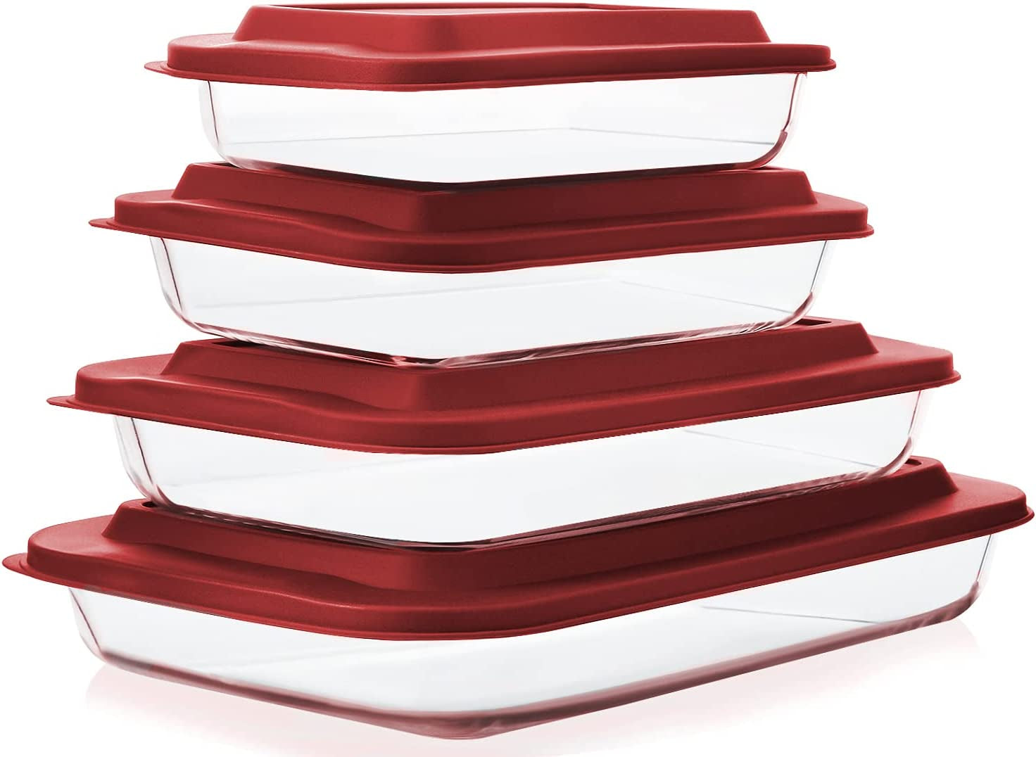 8-Piece Deep Glass Baking Dish Set with Plastic Lids