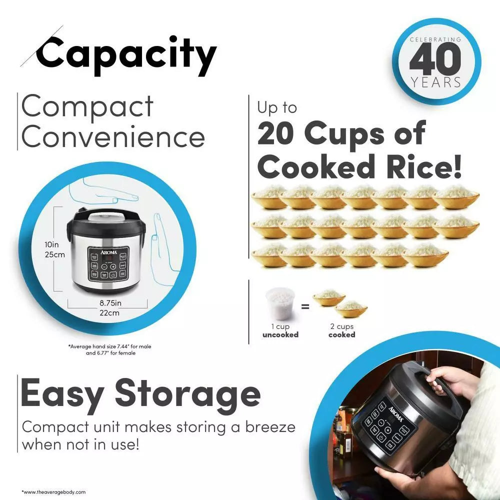 Aroma 20-Cup (Cooked) Digital Rice Cooker and Food Steamer