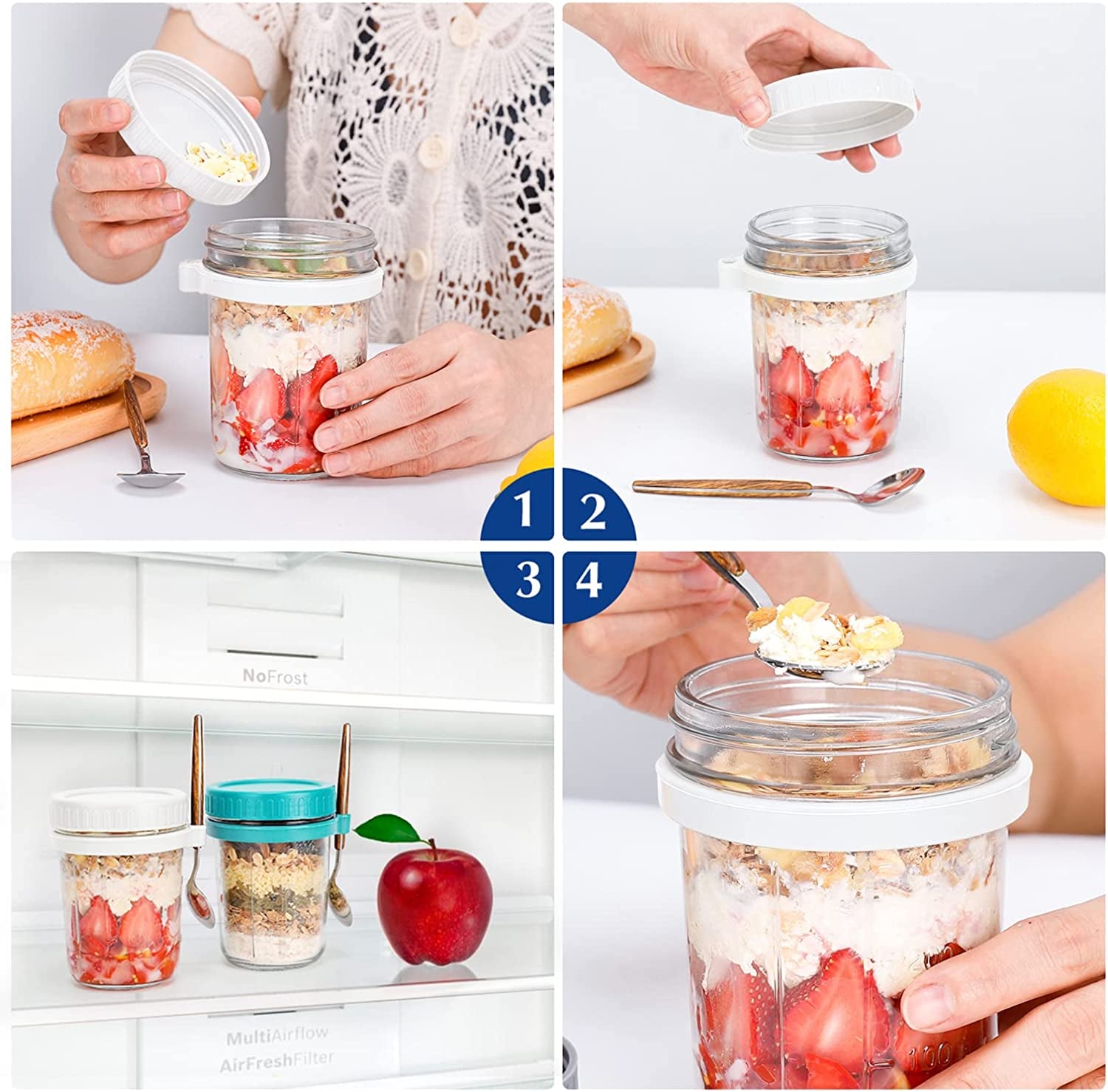 Overnight Oats Jars With Lid And Spoon10 Oz Large Capacity