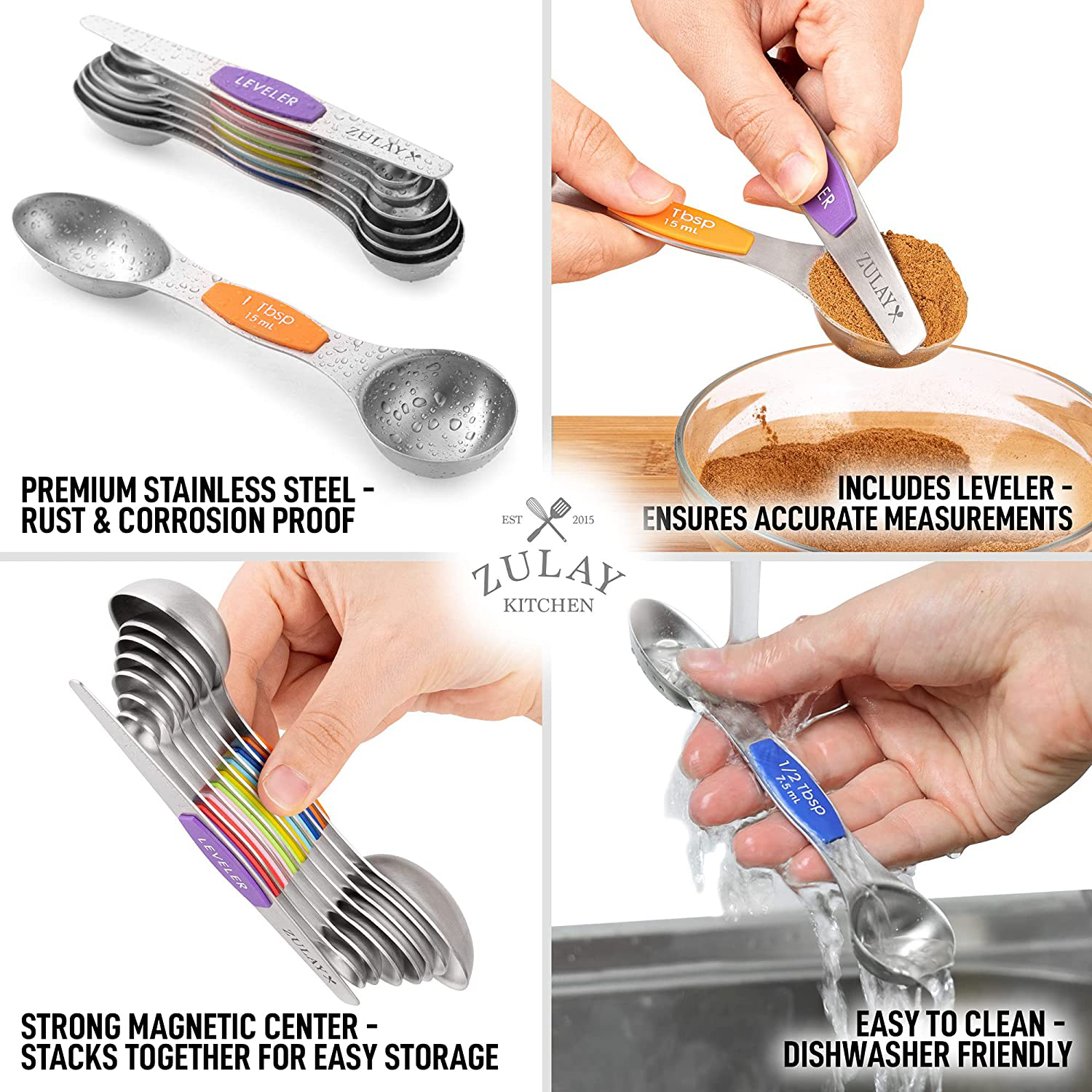 Magnetic Measuring Spoons Set - Double-sided, Heavy Duty Stainless