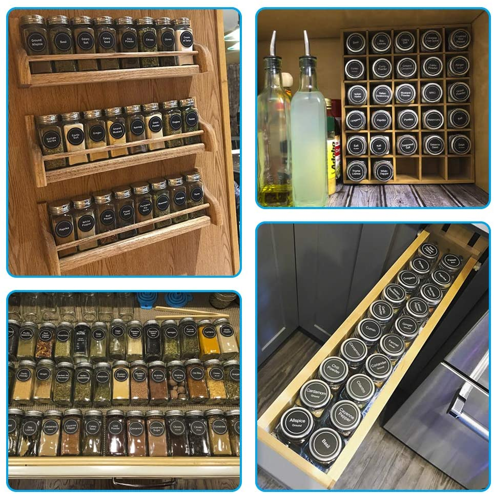 14 Pcs Glass Spice Jars with Spice Labels - 4oz Empty Square Spice Bottles  - Shaker Lids and Airtight Metal Caps