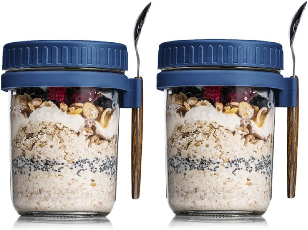Overnight Oats Containers Glass Mason Jars 10 oz Lid and Spoon