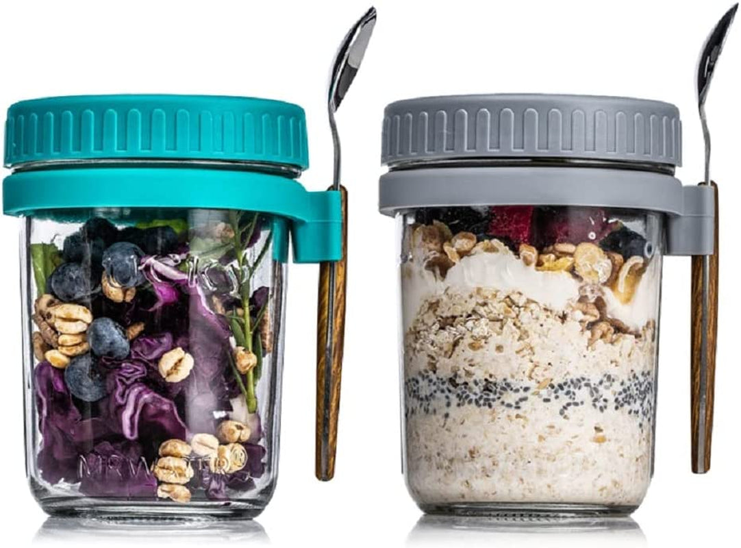 Overnight Oats Containers with Lids and Spoon, 10 oz Glass Oatmeal  Container Jars, Glass Mason Jars with Airtight Lids for Cereal Yogurt