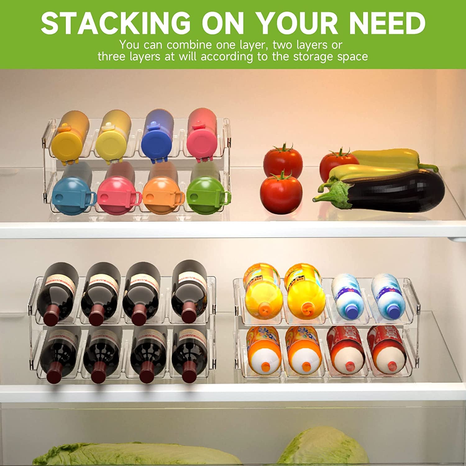 2 Packs Water Bottle Organizer, Stackable Plastic Water Bottle Cup Holder,  Wine/Drink/Water Bottle Storage Stand For Kitchen Countertop, Cabinet, Free