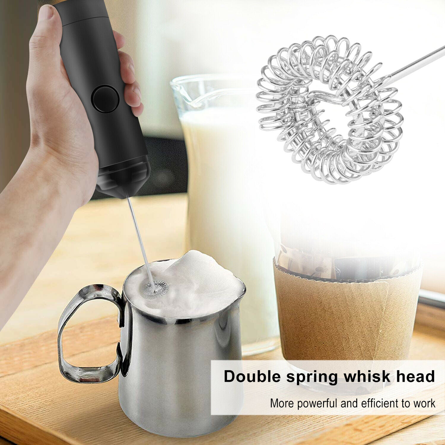 Electric Mixer Milk Frother Handheld Double Spring Whisk Head Coffee Cream Foamer Beater Blender