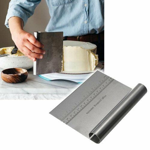 Stainless Steel Pastry Scraper - Dough Bench Scraper Bread Cutter Chopper  with Non-Slip Wooden Handle and Measuring Scales for Kitchen