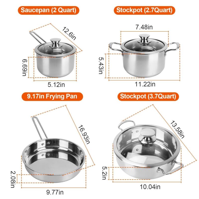 7 Pieces Complete Stainless Steel Cookware Set