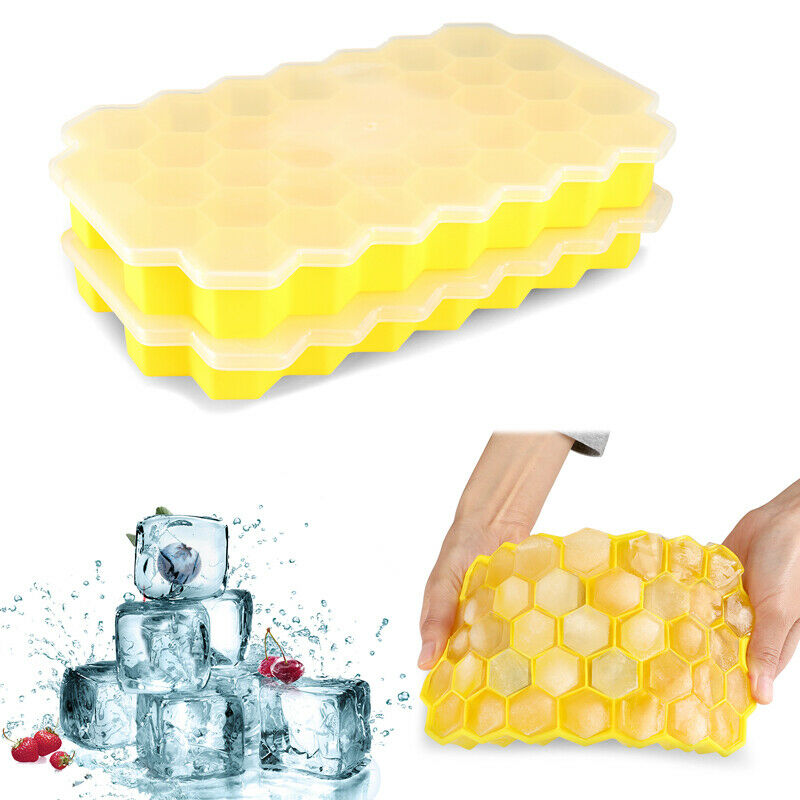 Ice Cube Trays Silicone Lids Silica Gel Cube Mold BPA Free With Lid
